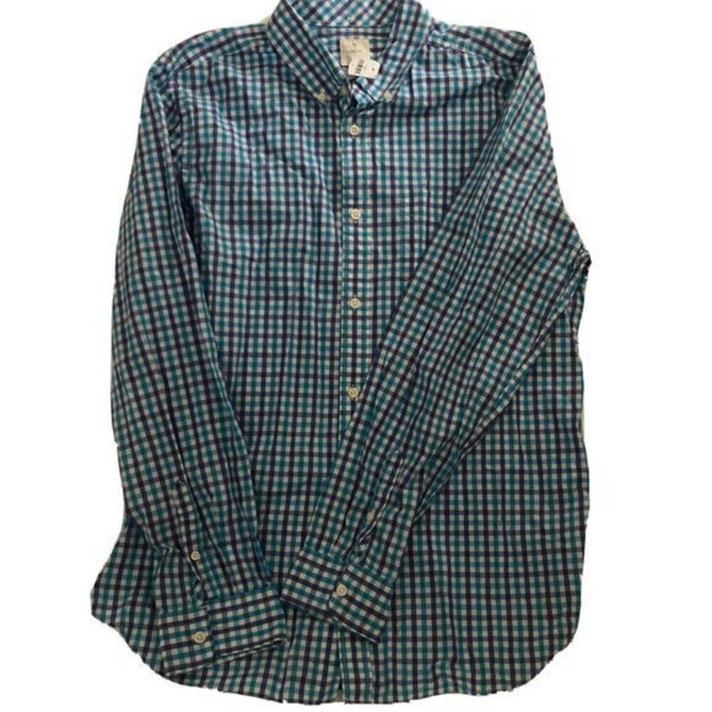 Gap Mens Shirt Large Slim Fit Cotton Blue Gingham - Picture 10 of 14